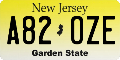 NJ license plate A82OZE