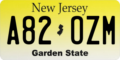 NJ license plate A82OZM