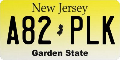 NJ license plate A82PLK
