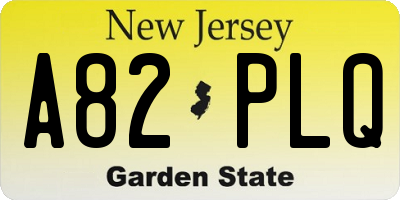 NJ license plate A82PLQ