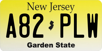 NJ license plate A82PLW