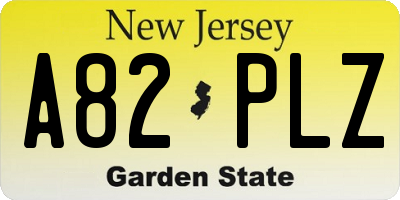 NJ license plate A82PLZ
