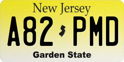 NJ license plate A82PMD