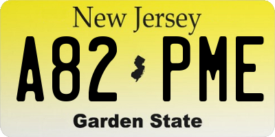 NJ license plate A82PME