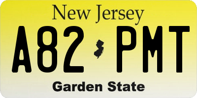 NJ license plate A82PMT