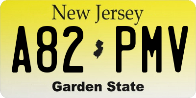 NJ license plate A82PMV