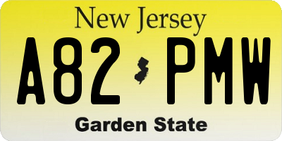 NJ license plate A82PMW