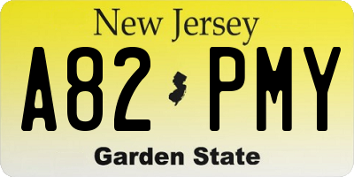 NJ license plate A82PMY