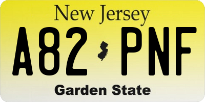 NJ license plate A82PNF