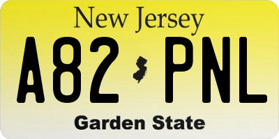 NJ license plate A82PNL