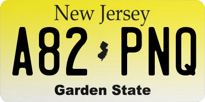 NJ license plate A82PNQ