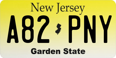 NJ license plate A82PNY