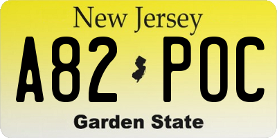 NJ license plate A82POC