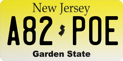NJ license plate A82POE