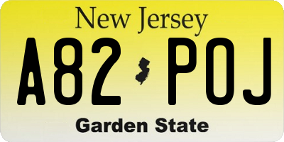 NJ license plate A82POJ