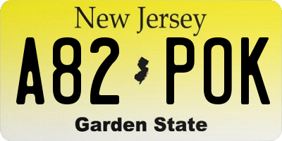 NJ license plate A82POK