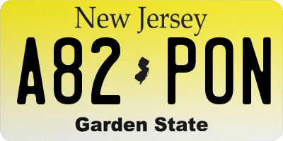 NJ license plate A82PON