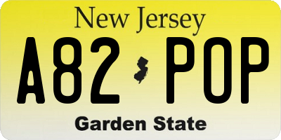 NJ license plate A82POP
