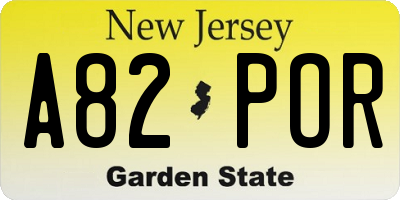 NJ license plate A82POR