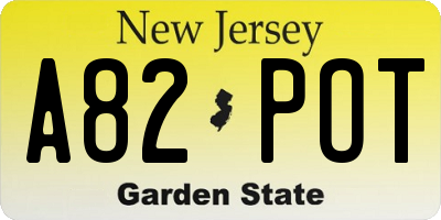 NJ license plate A82POT