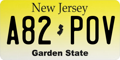 NJ license plate A82POV