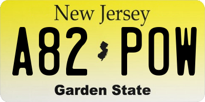 NJ license plate A82POW