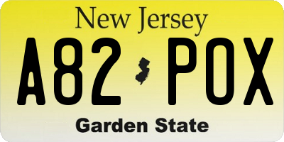NJ license plate A82POX