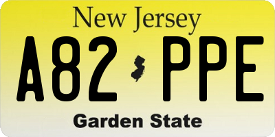NJ license plate A82PPE