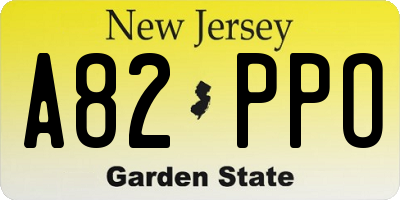 NJ license plate A82PPO