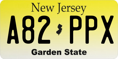 NJ license plate A82PPX