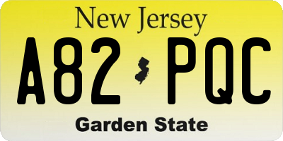 NJ license plate A82PQC