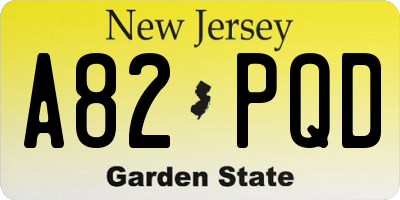 NJ license plate A82PQD