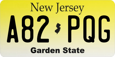 NJ license plate A82PQG