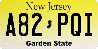 NJ license plate A82PQI