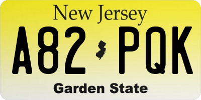 NJ license plate A82PQK