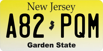 NJ license plate A82PQM
