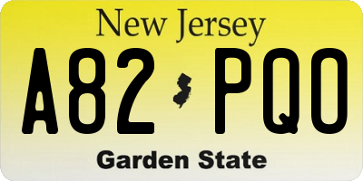 NJ license plate A82PQO