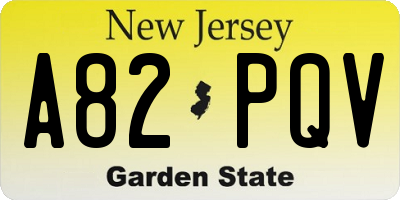 NJ license plate A82PQV