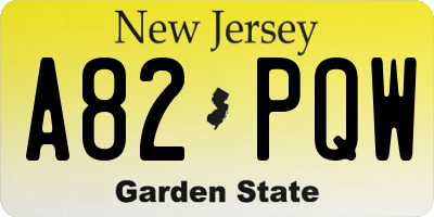 NJ license plate A82PQW