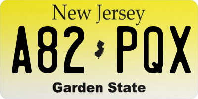NJ license plate A82PQX