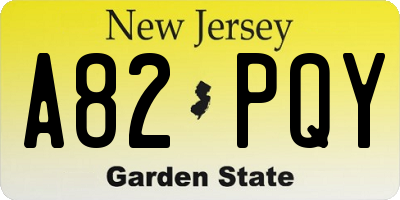 NJ license plate A82PQY