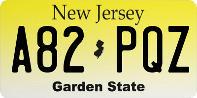 NJ license plate A82PQZ