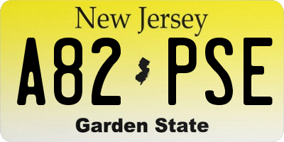 NJ license plate A82PSE