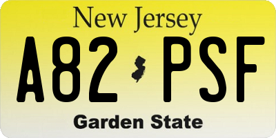 NJ license plate A82PSF