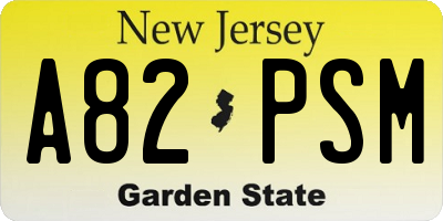 NJ license plate A82PSM