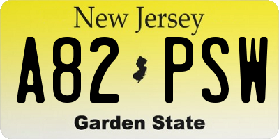 NJ license plate A82PSW