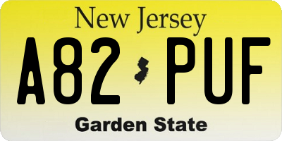 NJ license plate A82PUF