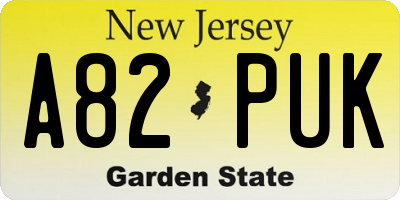NJ license plate A82PUK