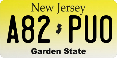 NJ license plate A82PUO
