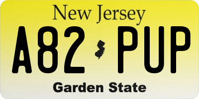 NJ license plate A82PUP
